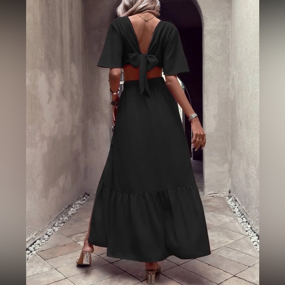 Boho cutout slit thigh batwing sleeve tie back maxi dress - Picture 14 of 16